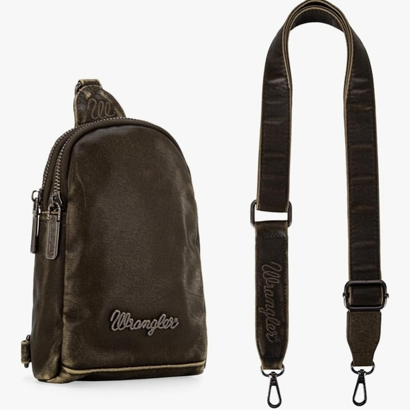 Wrangler Green and Brown Mini Bag with Teardrop Design - Picture 4 of 7